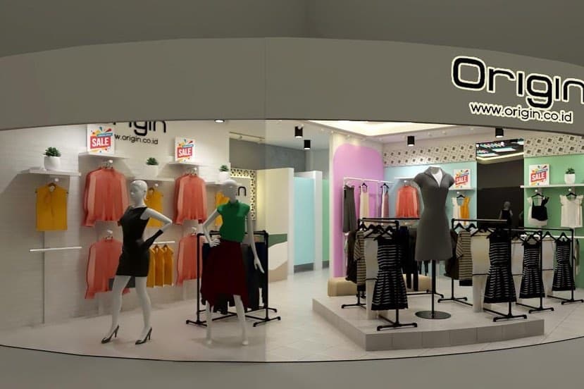 Storefront seen from the mall corridor, with signage above